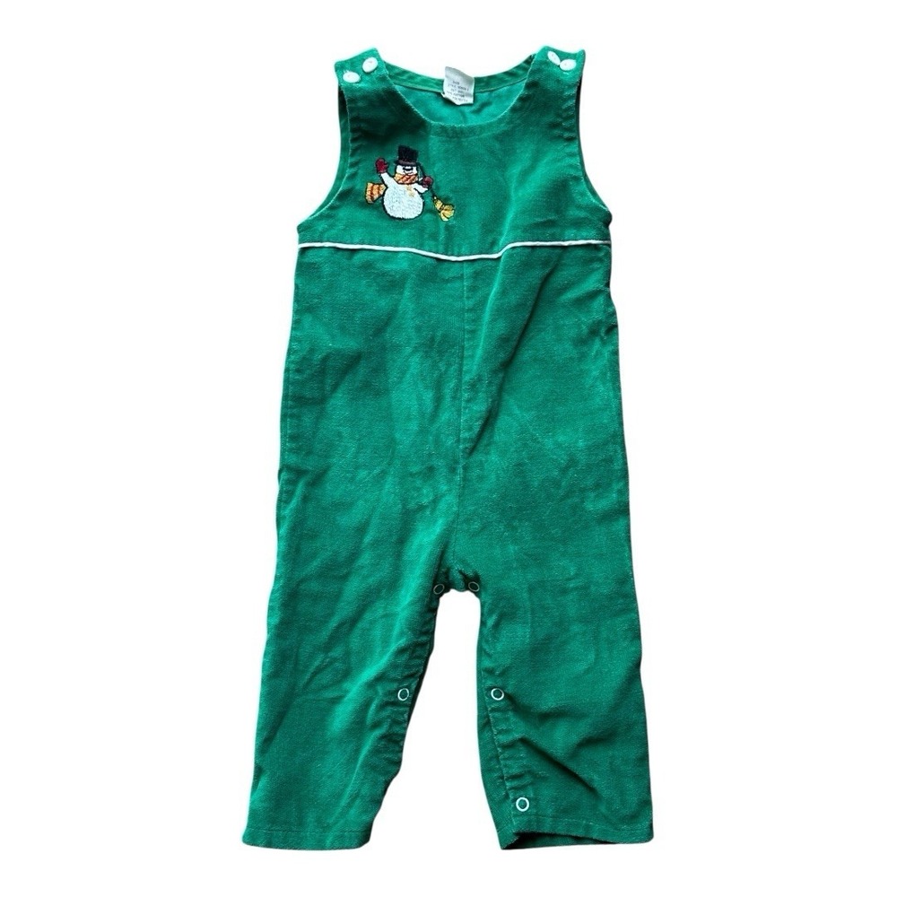 VTG Sears Cord Overalls Romper‎ Size 12M? Embroidered Snowman Christmas Holiday